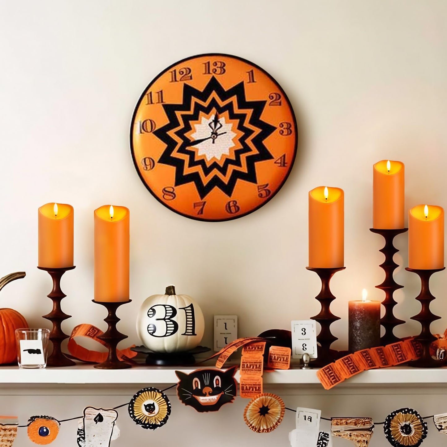 NURADA Outdoor Flameless Candles with Remote Timer - Waterproof Realistic Flickering LED Pillar Electric Battery Operated Fake Candle for Halloween Home Fireplace Decor - 3 Pack Orange (D3”H4”6”8”)