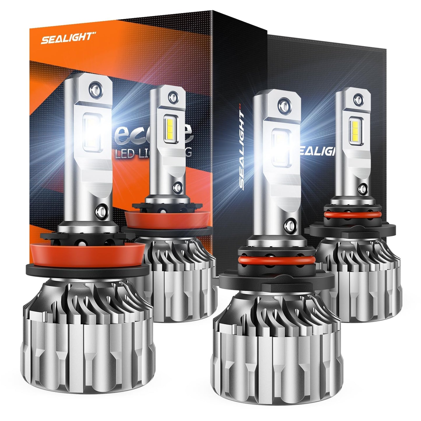 SEALIGHT 9005 H11 LED Bulbs Combo, 800% Brightness, 66000LM, 6500K Cool White, Pack of 4