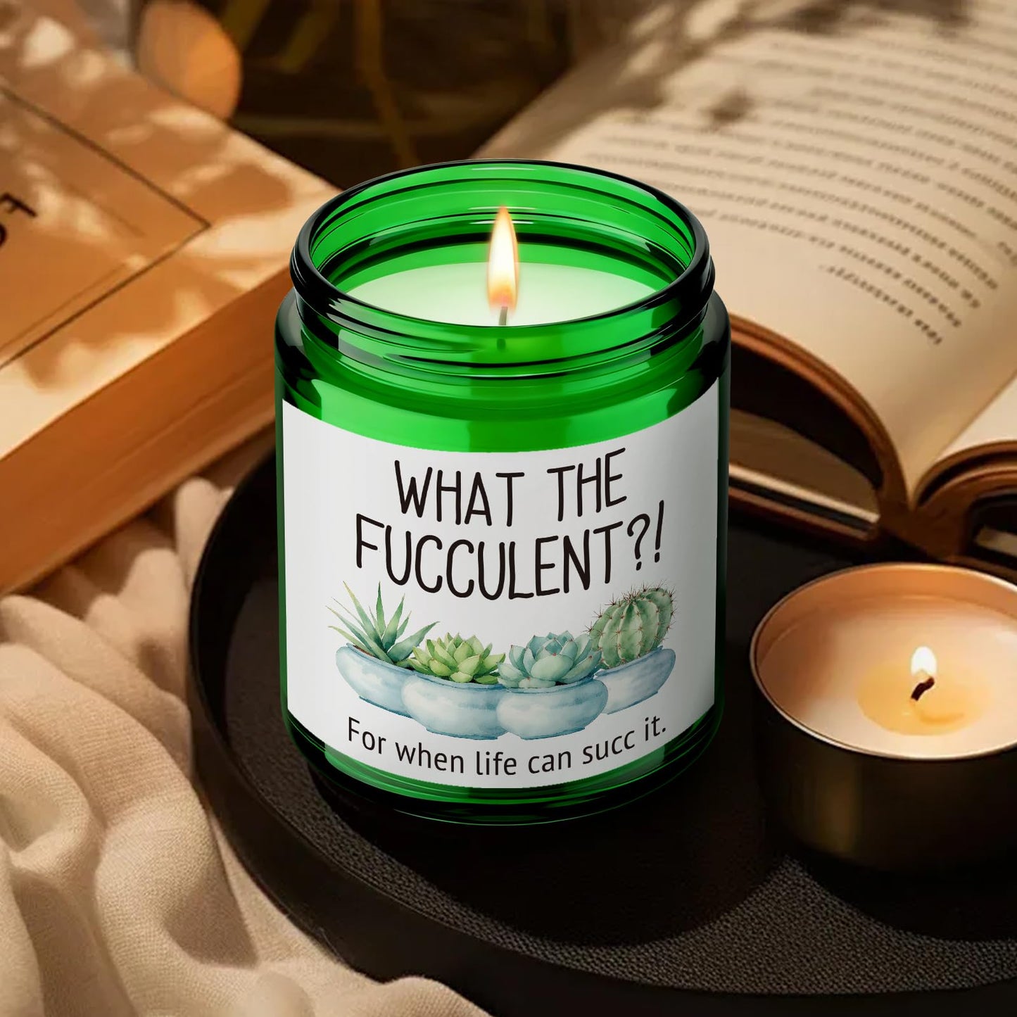 QHLLWT What The F ucculent Candle Gift for Women Men Plant Lovers, Funny Cool Birthday Christmas Gifts for Best Friends Her Him Girlfriend Sister Wife Bestie, Cheer up Lavender & Vanilla candle-48