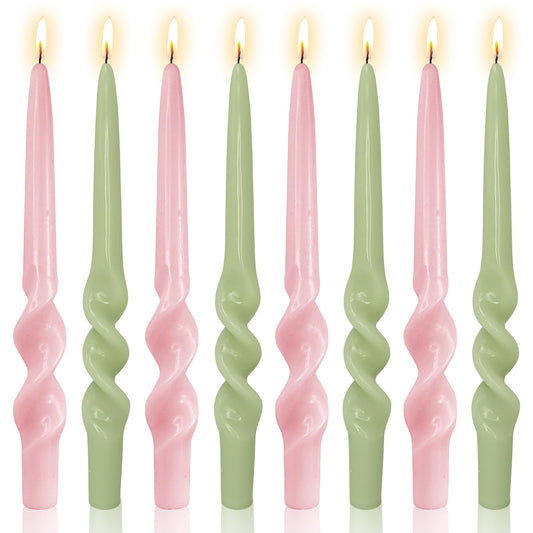Gedengni Pink and Green Swirl Candlesticks Spiral Taper Candles,Set of 8 Pink Candle Stick Long Tapered Candle Colorful Twisted Candles for Anthropologie Home Décor Weddings Holiday Women Gifts