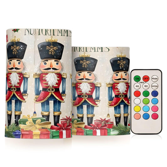 ALAZA Flickering Flameless Candles Christmas Nutcracker Garden Soldier Battery Operated Candles with Remote Timer LED Pillar Votive Candles Set of 2 for Holiday Decor
