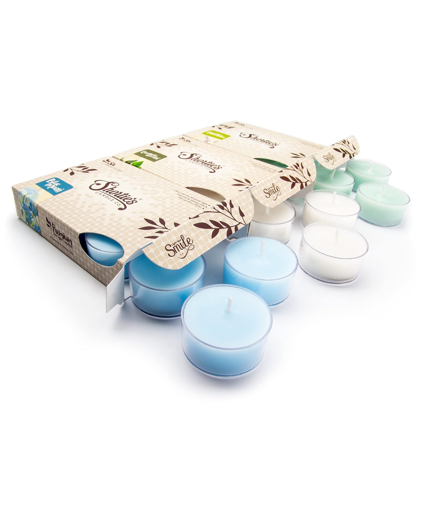 Fresh & Clean Premium Tealight Candles Variety 3 Pack (18 Highly Scented Tea Lights) - Blue Moon, Iced Mint Lavender, Eucalyptus Spearmint - Made with Natural Fragrance Oils - Fresh & Clean Collection