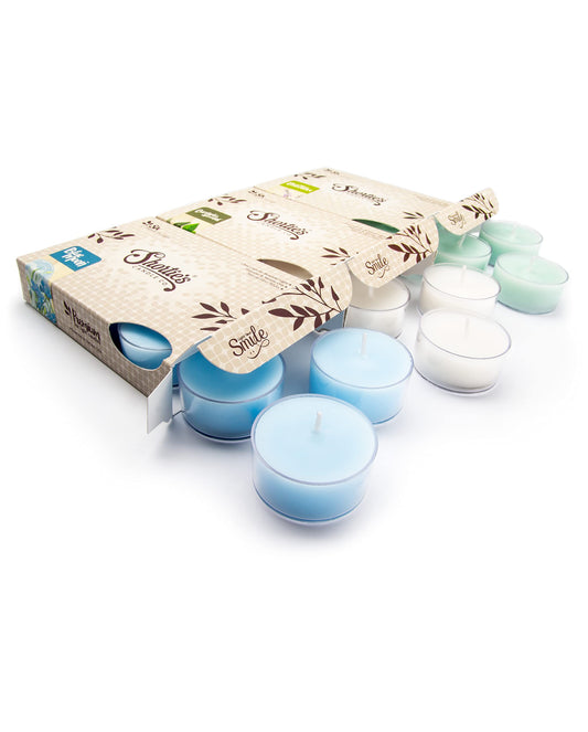 Fresh & Clean Premium Tealight Candles Variety 3 Pack (18 Highly Scented Tea Lights) - Blue Moon, Iced Mint Lavender, Eucalyptus Spearmint - Made with Natural Fragrance Oils - Fresh & Clean Collection