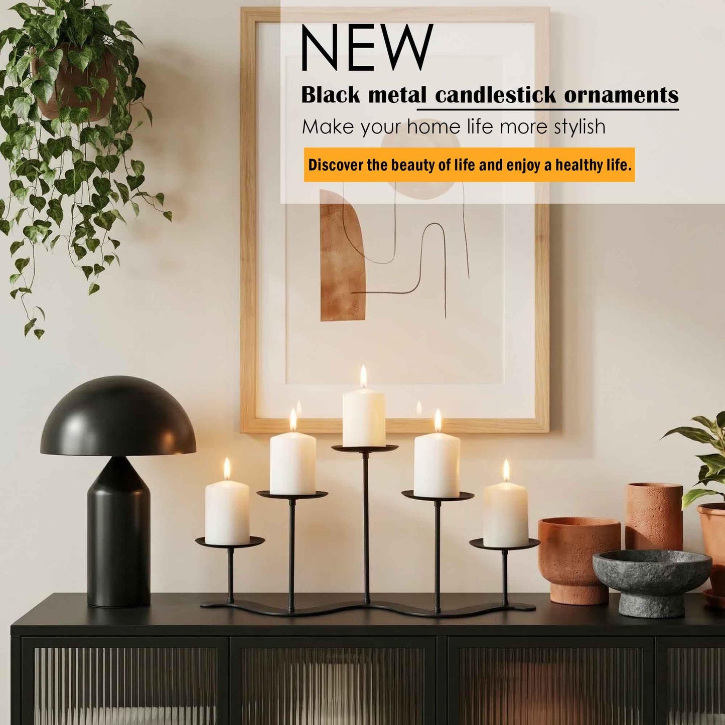 Iron Candle Holder Fireplace: 5 Metal Candelabra Centerpiece Decor - Candle Holder Stand for Candelabra Pillar Candles