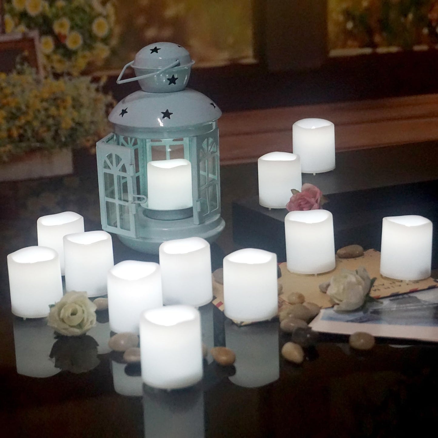 Smallpenglai 12 Pack Flameless Votive Candles Flickering Electric Fake Candles LED Battery Operated Tea Lights for Home Wedding Decor Party Table Halloween Christmas Decorations, White Glow