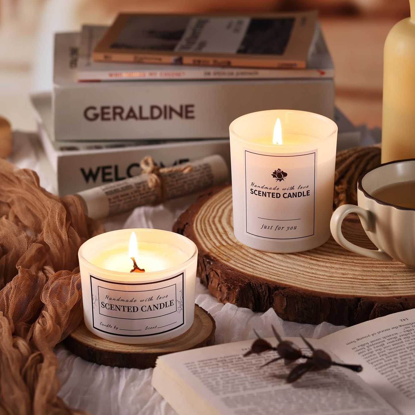 sunnyfuture 16 Pack Matte White Candle Jars, 8pcs 7oz + 8pcs 4oz Candle Jars for Making Candles with Wooden Lids and Labels for DIY, Gifts, Home