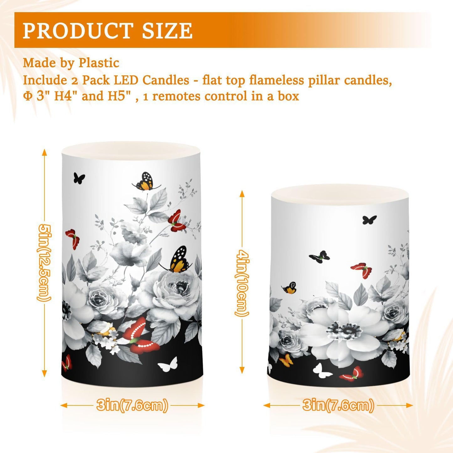 ALAZA Oriental Butterfly Cherry Blossom Flowers Flickering Flameless Candles Battery Operated with Remote Timer,Tea Light Candles LED Pillar Votive Candles Set of 2 for Outdoor Indoor Decorations