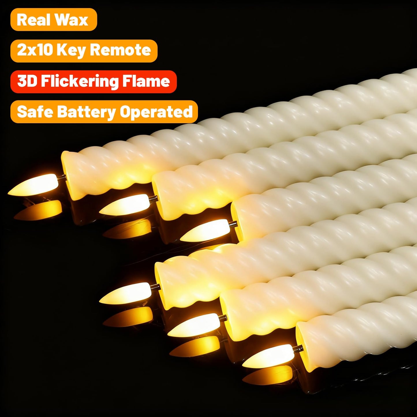 Wondise Flameless Taper Candles with Remote Timer, Real Waxy Battery Operated Flickering Spiral Candlesticks, 3D Wick LED Candles 9.6inch for Halloween Christmas Holiday Wedding Decoration (Ivory