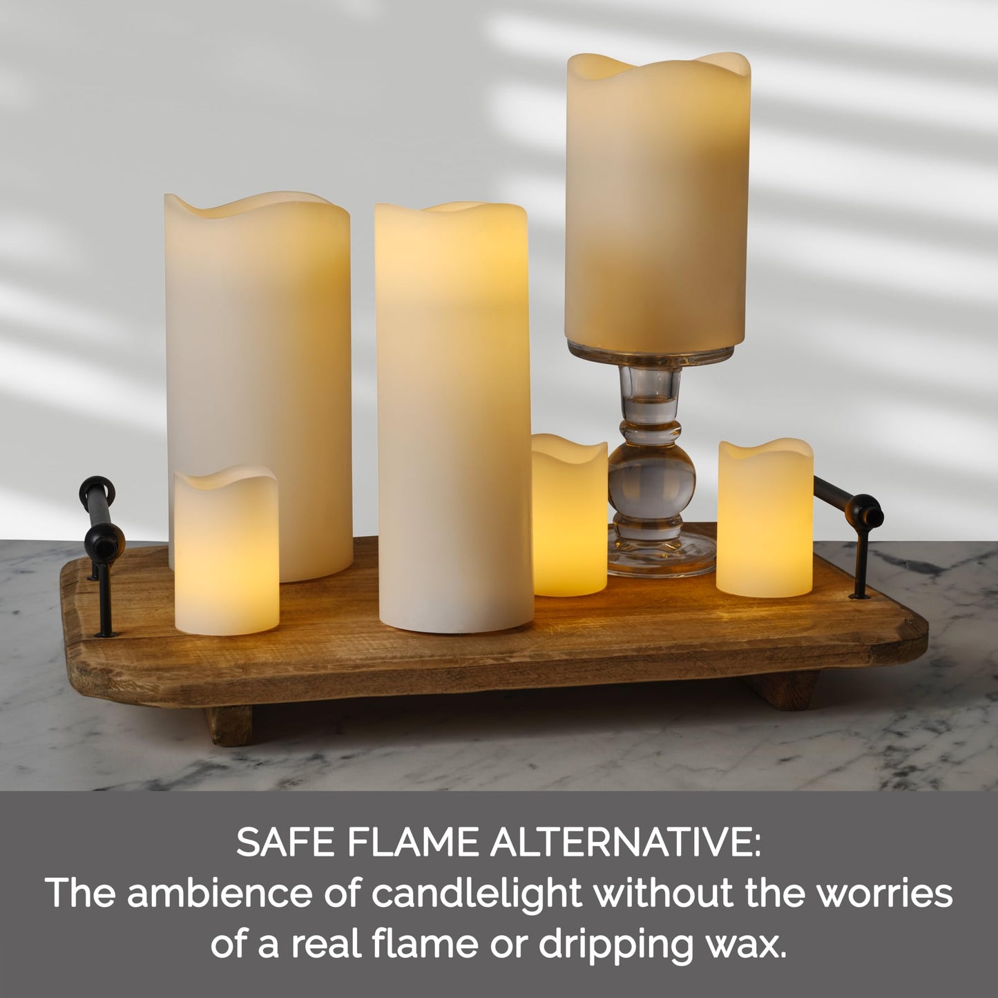 Mikasa 3x8 Inch White LED Wax Pillar Candle with Flickering Flame and Timer - Flameless Battery Operated Real Wax Candle for Home Decor, Weddings, Holidays, and Centerpiece Displays