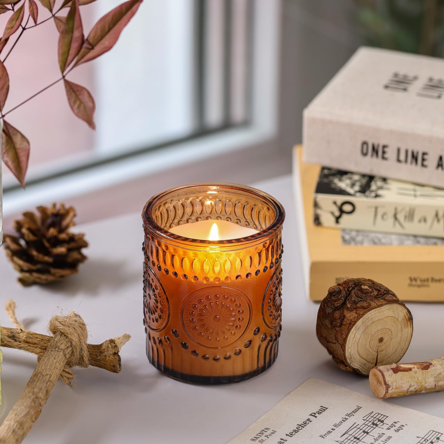 DARJEN Sandalwood Candles for Home- 5.3oz 35H Natural Soy Wax Aromatherapy Jar Candle with Strong Scent, Decorative Aesthetic Candles for Home Office, Evening Wind-Down, Luxury Gift for Man Cave