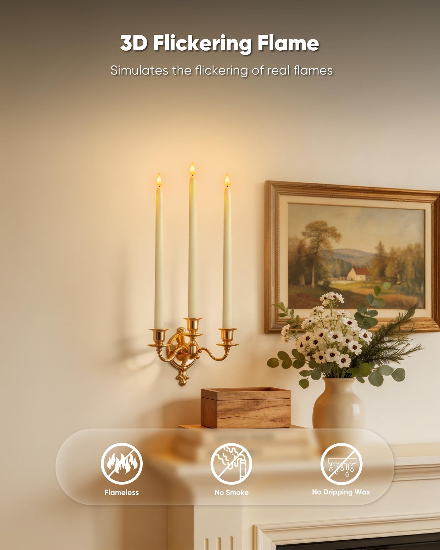 Homemory 15 inches Real Wax Flameless Taper Candles with Remote Timer, 6 Pcs Ivory LED Taper Candles Battery Operated with 3D Flickering Flame, Window Candle Led Candlesticks for Dinners Home Decor