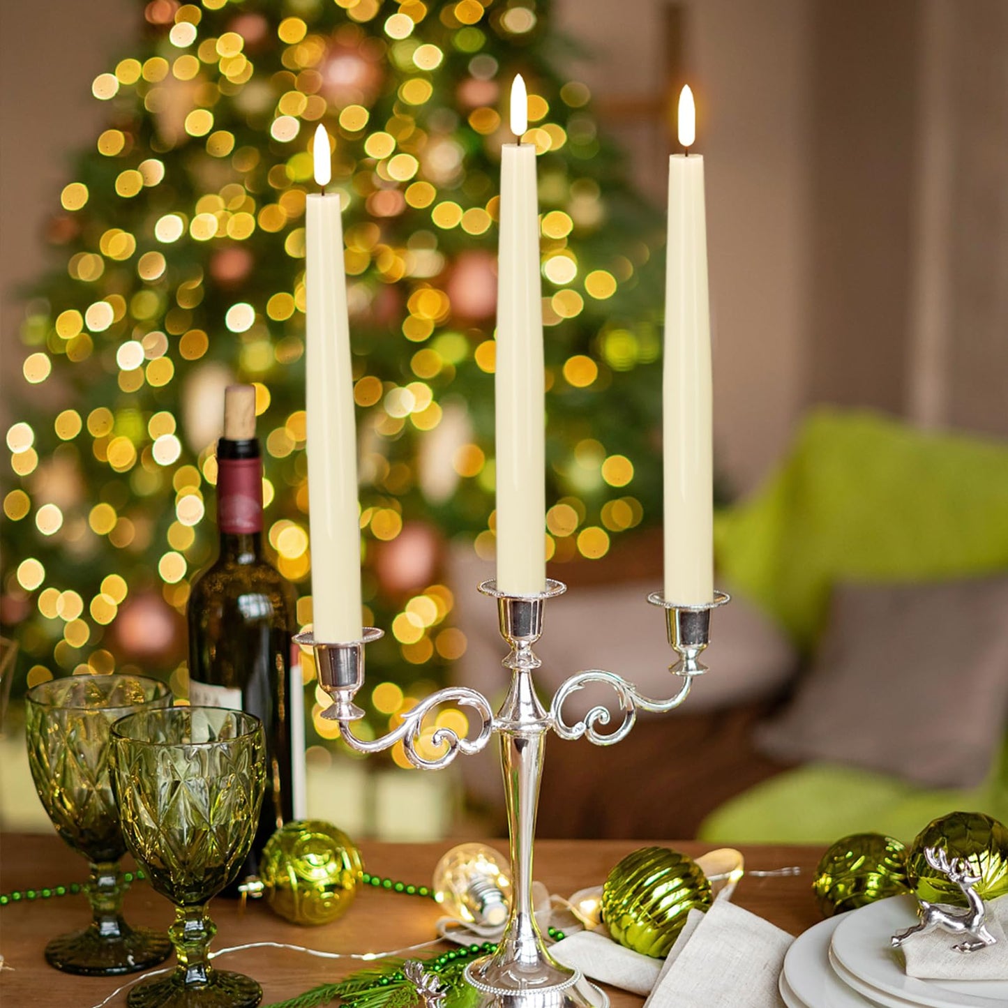 GenSwin Flameless Taper Candles with Remote, Ivory LED Taper Candles Battery Operated, Real Wax Flameless Candlesticks with 3D Wick for Home Halloween Christmas Decor(Set of 6, 0.78” x 9.84”)
