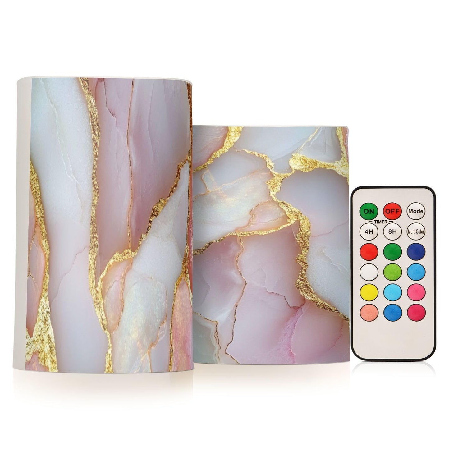 Flameless Pillar Candle Battery Powered Led Pillar Candles for Outdoor Marble Blush White