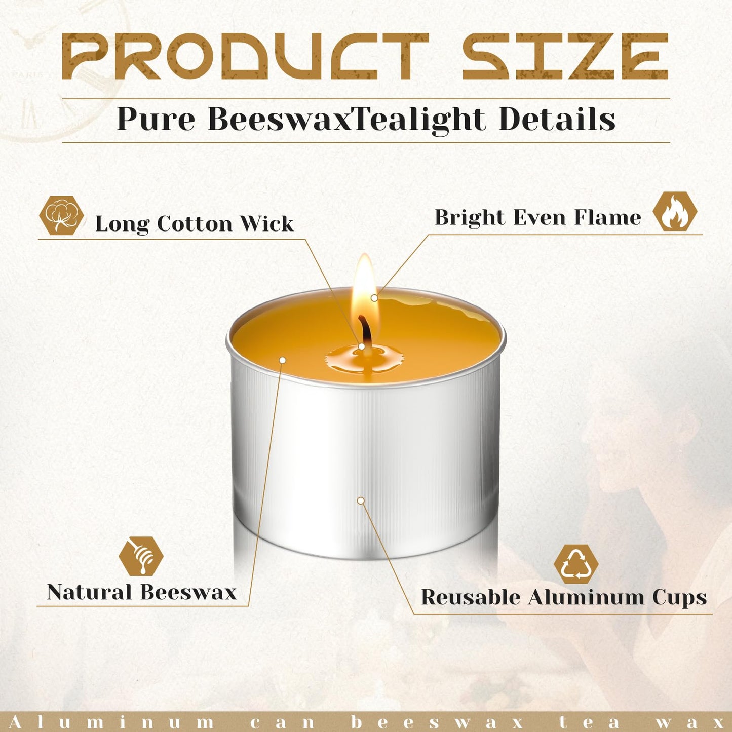 MTLEE 60 Packs Pure Beeswax Tealight Candles, Longer 6-7 Hour Extended Burn Time Natural Beeswax Tea Candle in Aluminum Cups Burn Evenly and Clean, Suitable for Home Decor, Air Purification, Fragrance