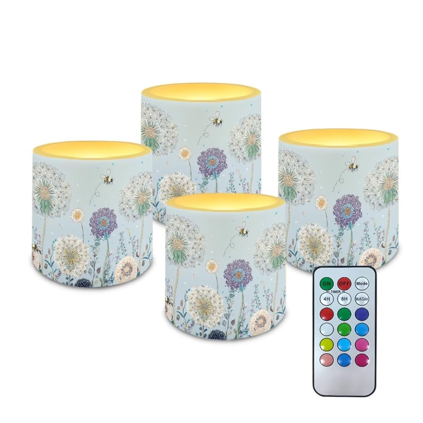 Cozeyat Dandelion Practical LED Flameless Candles Set of 4 Battery Powered with Remote Timer Dancing Flame Waterproof for Indoor Outdoor All Purpose Decor