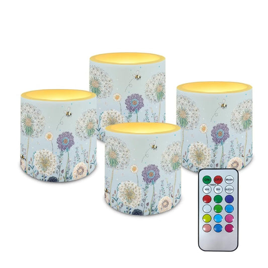 Cozeyat Dandelion Practical LED Flameless Candles Set of 4 Battery Powered with Remote Timer Dancing Flame Waterproof for Indoor Outdoor All Purpose Decor
