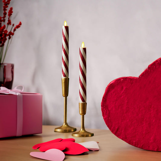 Luminara - Flameless Battery Operated Taper Candle - Candy Cane Red- Pack of 2-1x9.75 - LED Flickering Flame - Realistic Safe for Home Kids and Pets