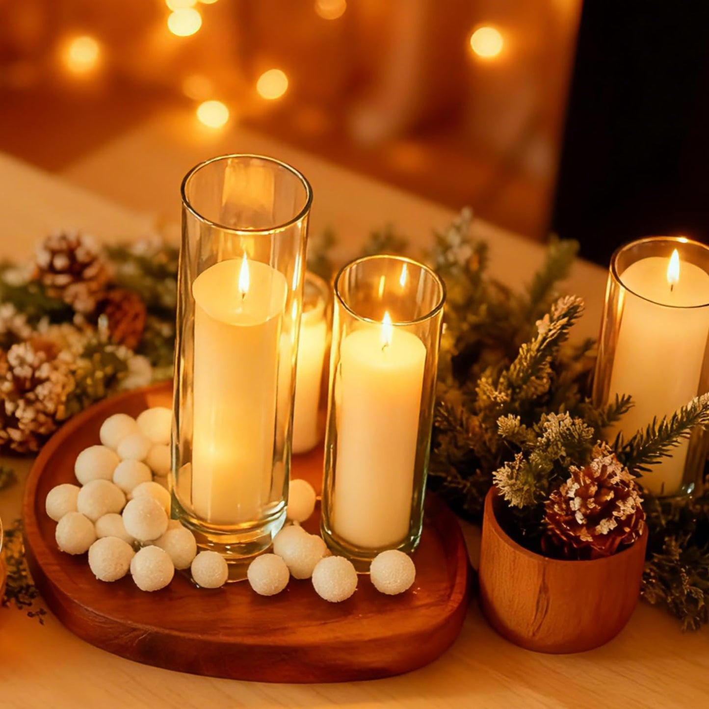UDU 24 PCS White Pillar Candles with Glass Cylinder Vases Hurricane Glass Candle Holders for Pillar Candles Cylinder Vases for Centerpieces Wedding Table Party Home Decor