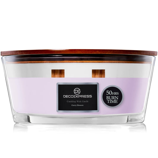 DECO EXPRESS Scented Candles, Crackle Double Wick Candles, Long 50 Hours Burn Time, Home Decor & Gift Ideas (Cherry Blossom)