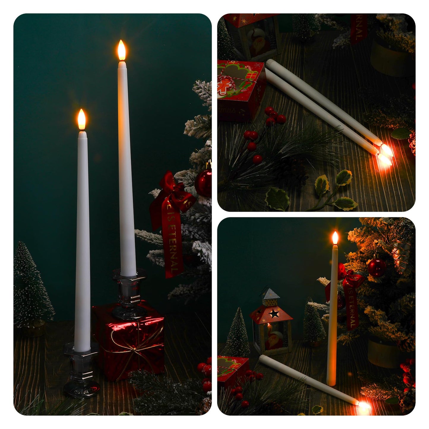 Baquler 50 Pcs Extra Long Flameless Taper Candles 12.4 inch Battery Operated Taper Candle Bulk LED Flickering White Candlesticks for Wedding Church Table Centerpiece Halloween Christmas Party Decor
