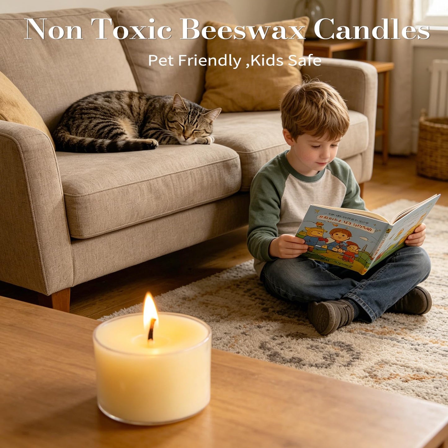 8 Hours Beeswax Tealight Candles White - 12 Pack - Handmade Natural Beeswax Tea Candles in Clear Cup | Smokeless Beeswax Tea Light Candles | for Home Deco, Fragrance, Relax