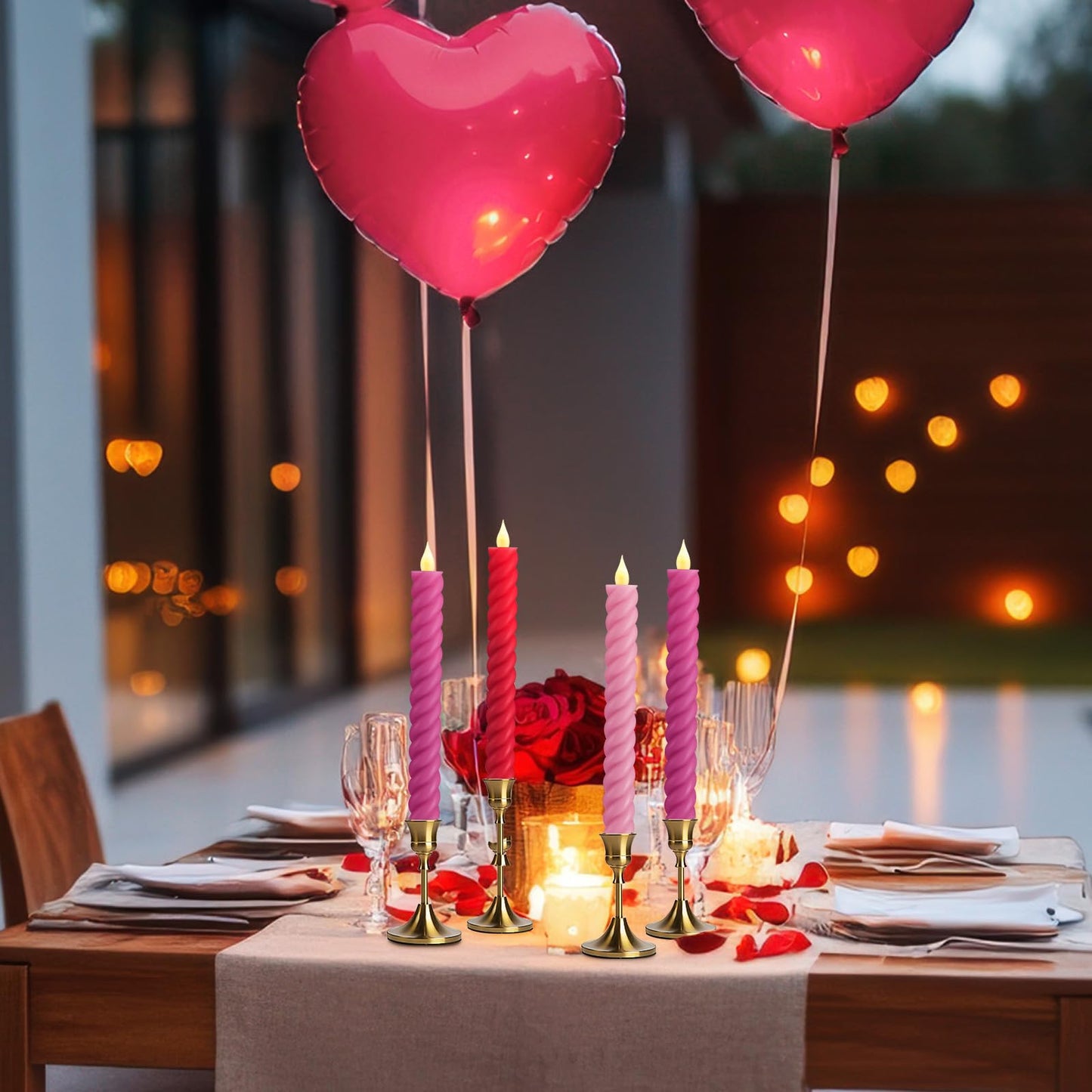 Baquler 6 Pcs Flameless Taper Candle Pink and Red Twisted LED 9.65 Inch Taper Candles Battery Operated Twisted Candlestick for Spring Birthday Home Party Dinner Table Decor