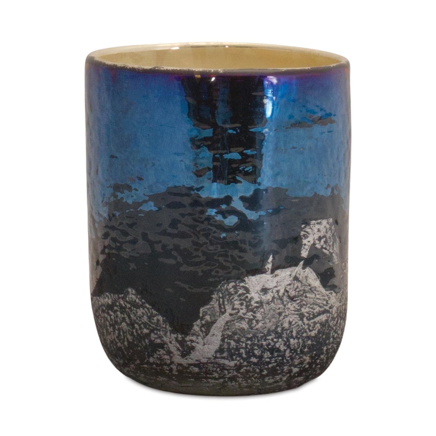 Melrose International Irredescent Navy Glass Candle Holder (Set of 2)