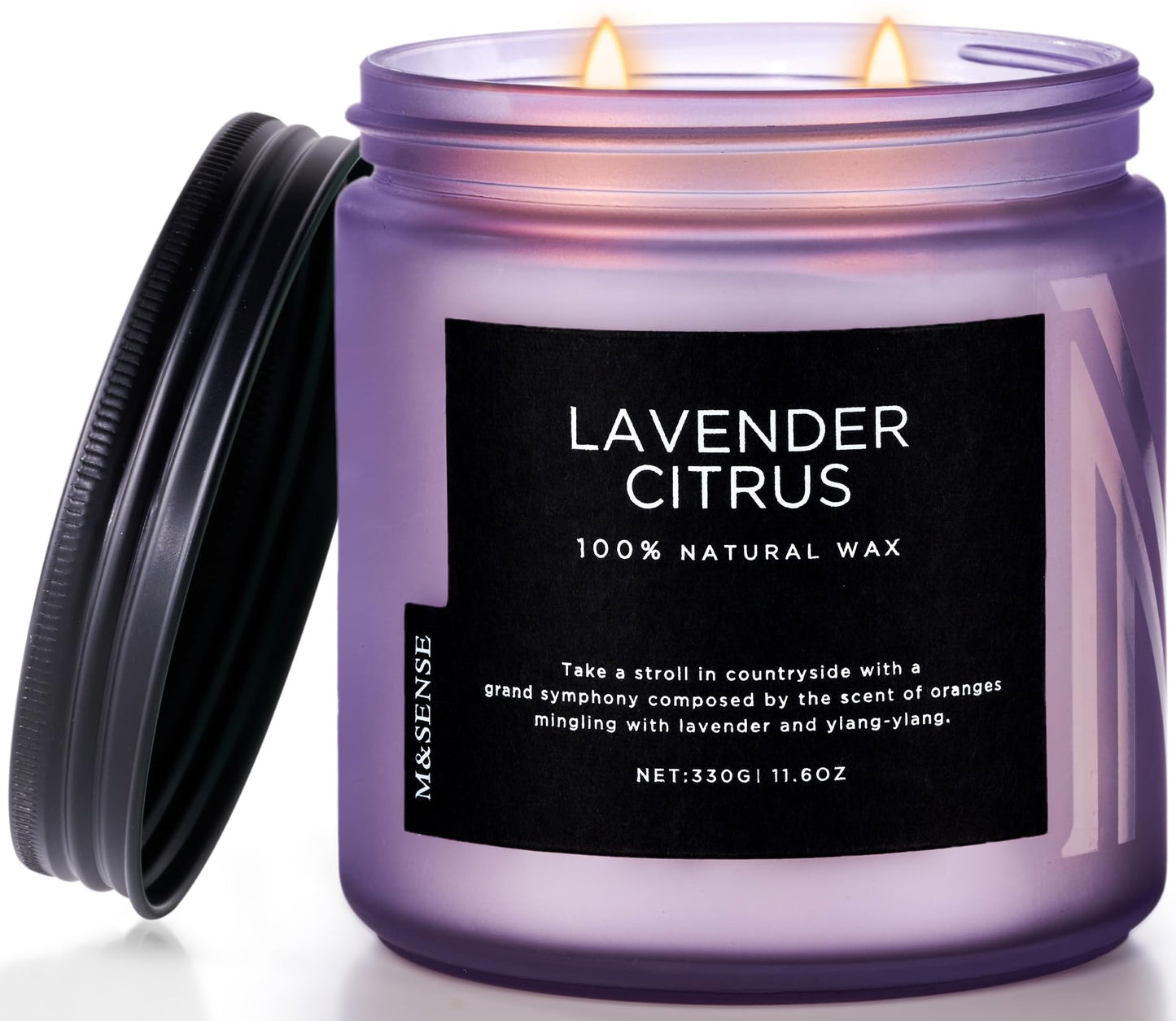 M&SENSE Lavender Citrus Home Scented Candles, 11.6oz Natural Soy Wax, 70 Hours Long Burning, Organic Candles Non Toxic, Aromatherapy Smelling for Mom, Home Fragrance for Meditation Relaxation