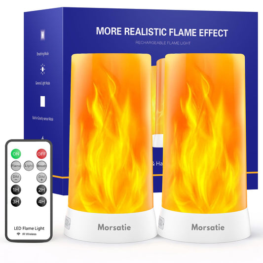 Upgraded LED Flame Light, Rechargeable Flame Lamp with Remote & Timer, 4 Modes Upside-Down Effect, Waterproof Battery Operated Dimmable Flameless Candles for Camping Indoor Outdoor Decor, 2 PCS