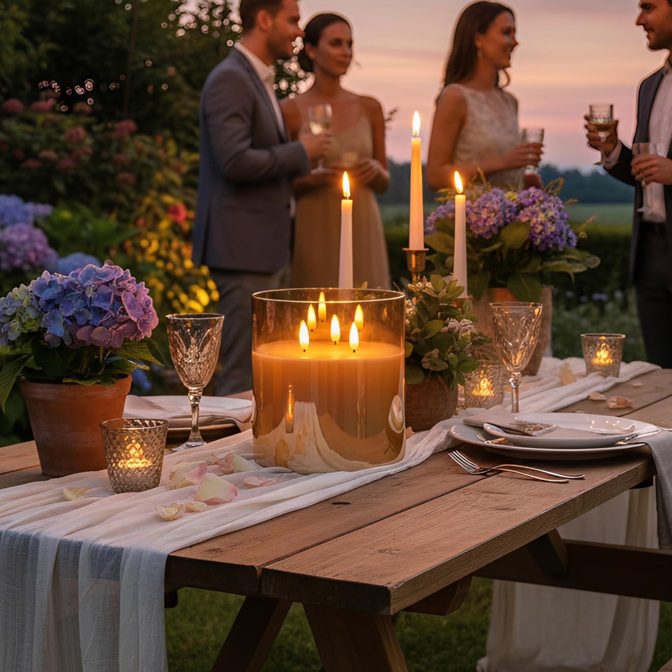 NICEME Extra Large 3 Wick Battery Operated Candle, 6"x6" Big Clear Glass Flameless Candles with Remote, Real Wax Flickering Led Pillar Fake Giant Candle for Wedding Party Holiday Home Decor, Gold