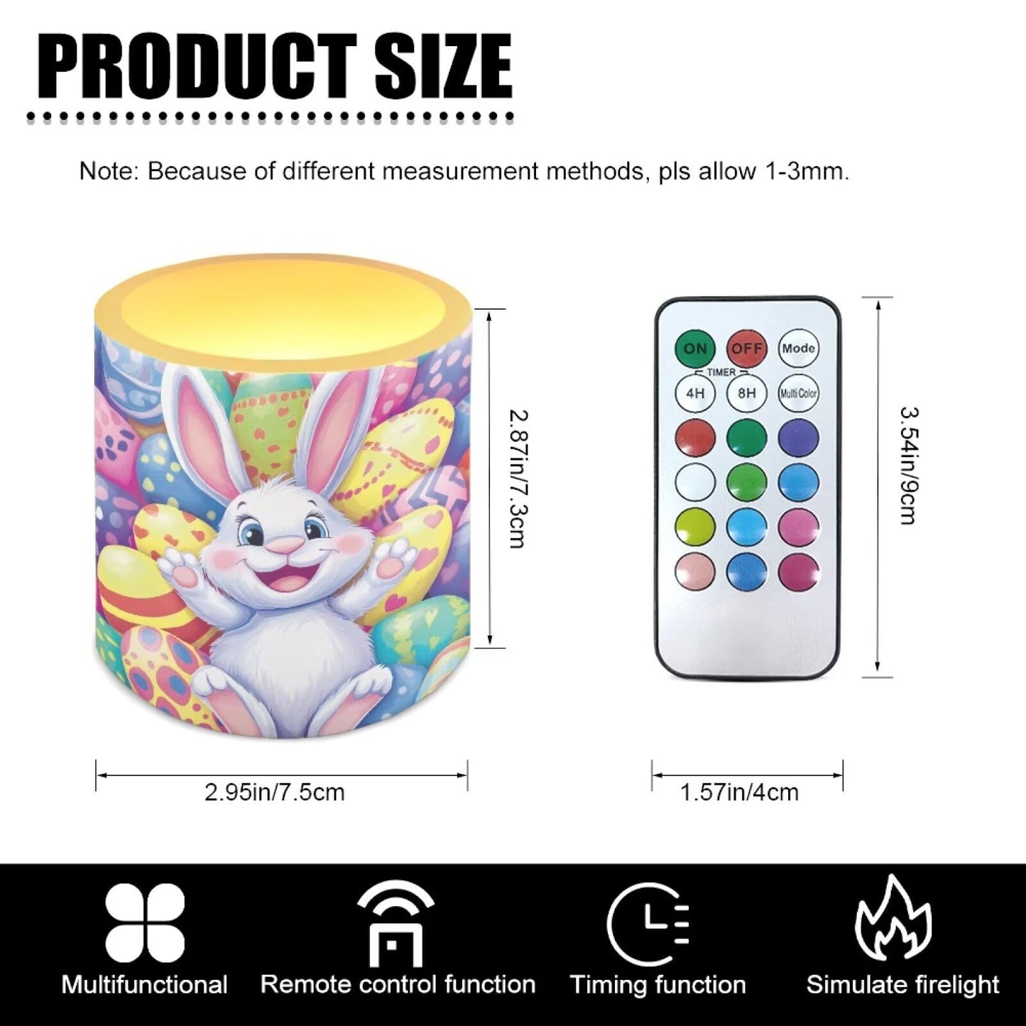 Merkmak 4 Pack Easter Day Flickering Flameless Candles with Timers Battery Operated LED Candles with Remote Tea Lights for Party Decorations, Cartoon Easter Egg Bunny