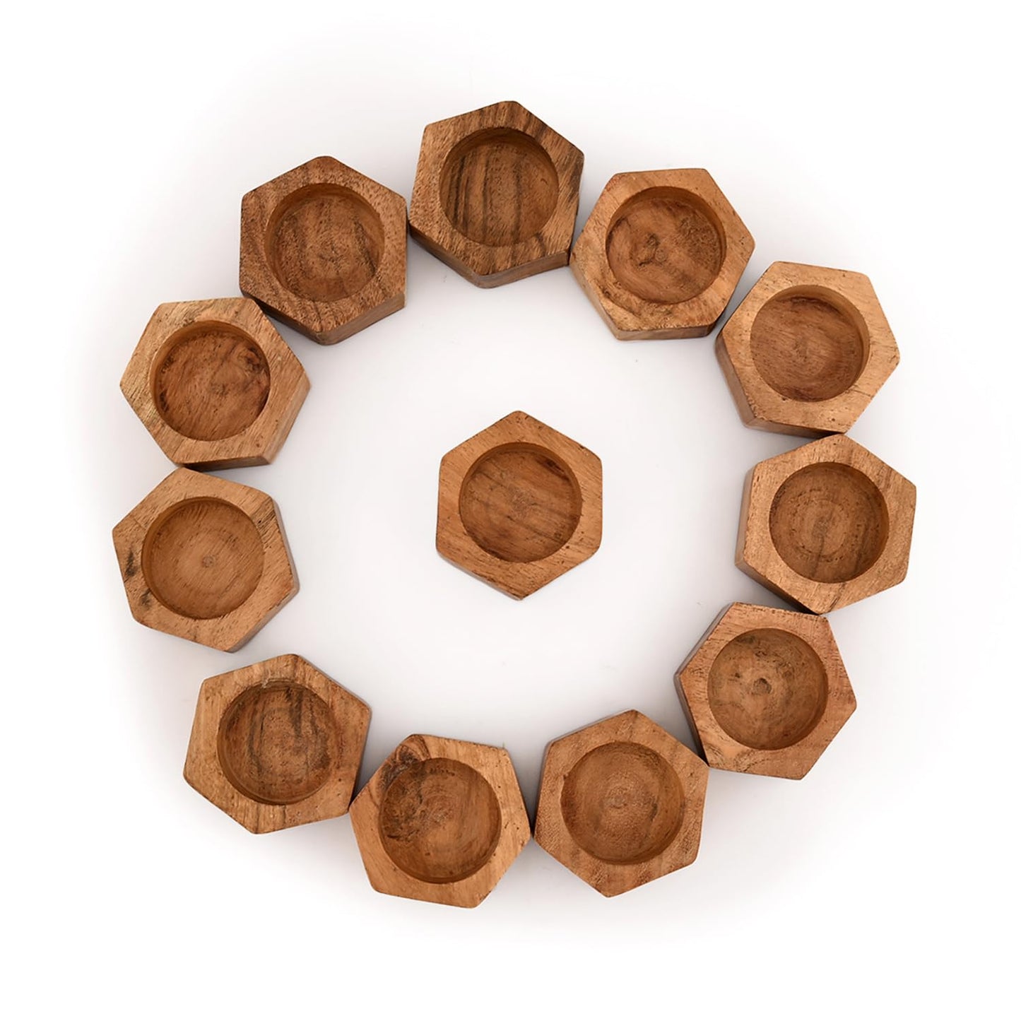 Kaizen Casa Tea Light Holder Acacia Wood Set of 12 Centerpieces for Dining Table Wedding Party Birthday Holiday Decoration (2.25" x 2.25" x 1"), (Set of 12)
