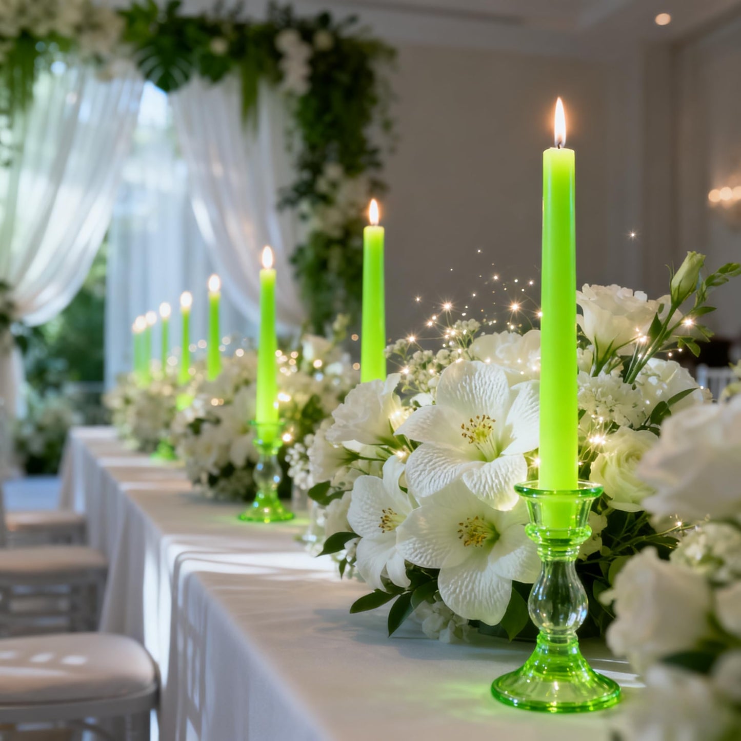 12-Pack Apple Green Taper Candles, 10 Inch Unscented Dripless Candlesticks, Long-Lasting Burn Time of 7-8 Hours, Perfect for Home Décor, Spring and St. Patrick's Day