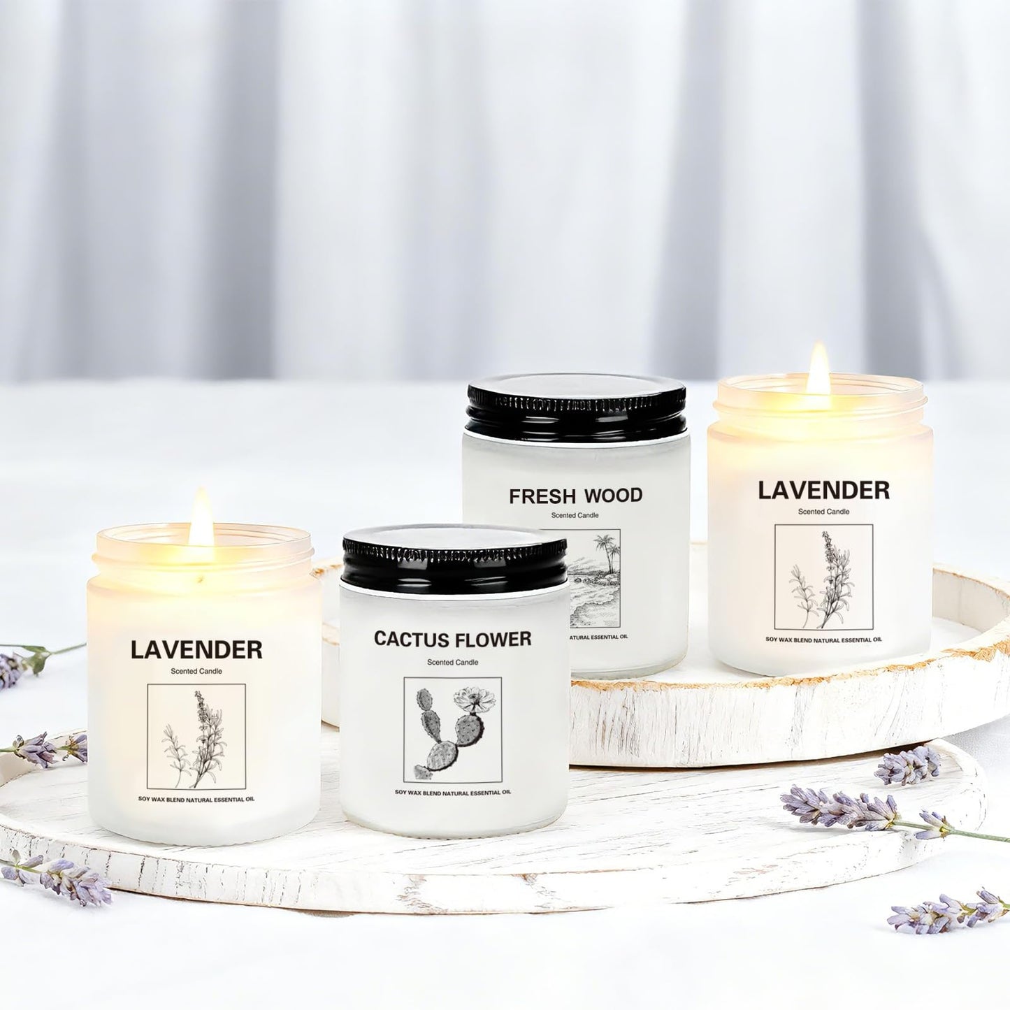 Scented Candles for Home,4 Pack Soy Candle Gift Set with 4 Fragrance Scents,Aromatherapy Lavender Floral & Wood Candles for Relaxation,Long Lasting Spa Candles for Bedroom Bathroom Gifts for Women