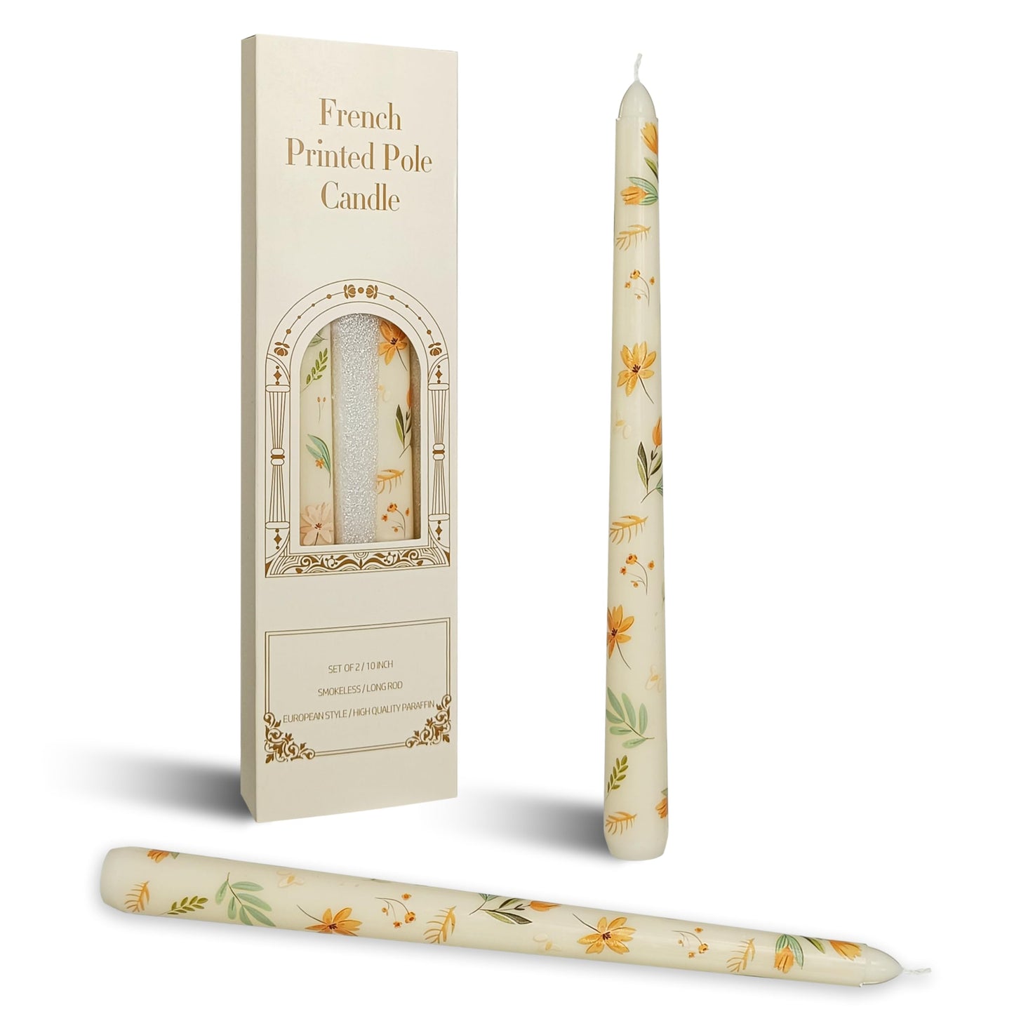 Flowers Printed Taper Candle - Baleagcdl Ivory with Iris Floral Candlesticks Handmade Long Tapered Candles 10 Inch Drip Candle for Wedding Home Holiday Decor Gifts - Set of 2