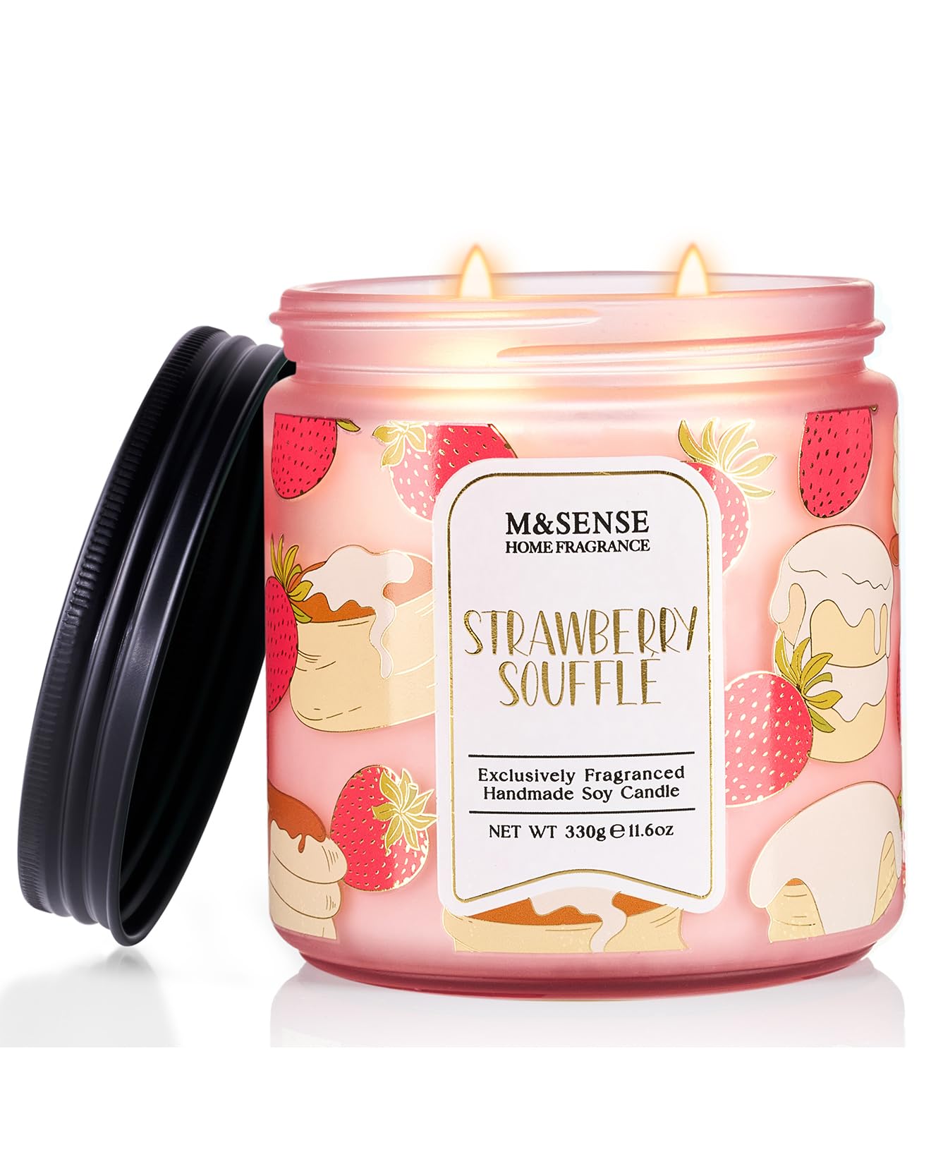 M&SENSE 2 Wick Strawberry Souffle Scented Candle,11.6oz Natural Soy Wax Non Toxic for Home, Up to 70 Hours Burn time,Fall Decorations for Home