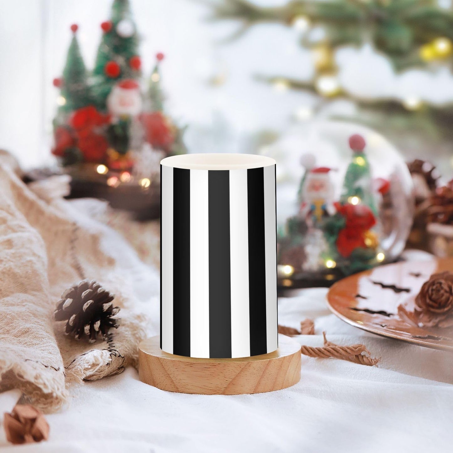 ALAZA White Black Stripe Flameless Candles Flickering LED Candles with Remote Timer Battery Operated Pillar Candles Set of 2 for Dinner Holiday Decor