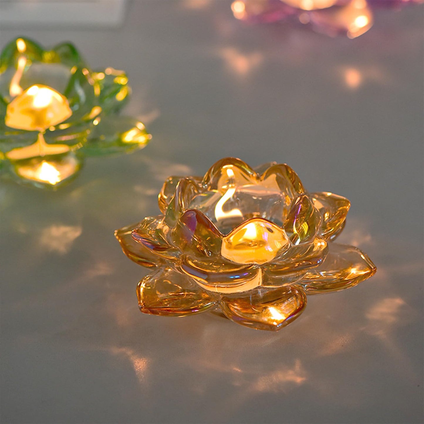 GOLDEAL Lotus Tealight Candle Holders,Set of 8,Gold Glass,Tea Light Holders,Votive Candle Holders Bulk,Pillar Candle Holder for Wedding Party,Baby/Bride Shower Party,Bathroom,Home Table Centerpieces