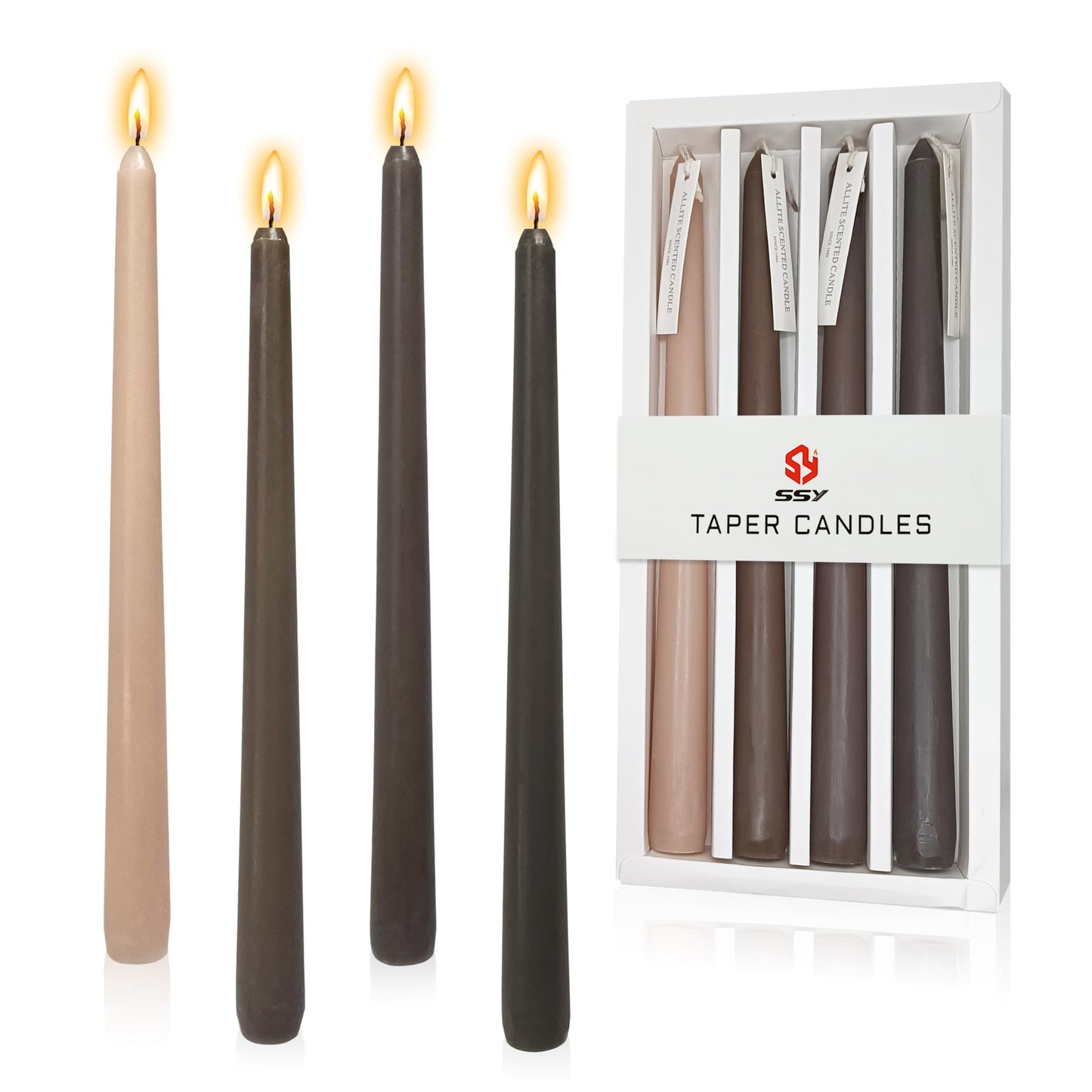 10 Inch Gradient Brown Taper Candles Hand Poured Smokeless Chocolate Coffee Scented Long Tapered Candles for Morning Coffee Ritual Breakfast Table Kitchen Island Café Atmosphere