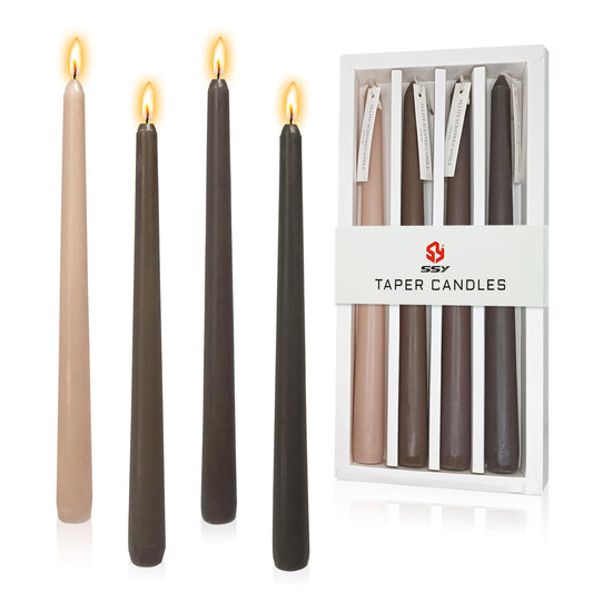 10 Inch Gradient Brown Taper Candles Hand Poured Smokeless Chocolate Coffee Scented Long Tapered Candles for Morning Coffee Ritual Breakfast Table Kitchen Island Café Atmosphere