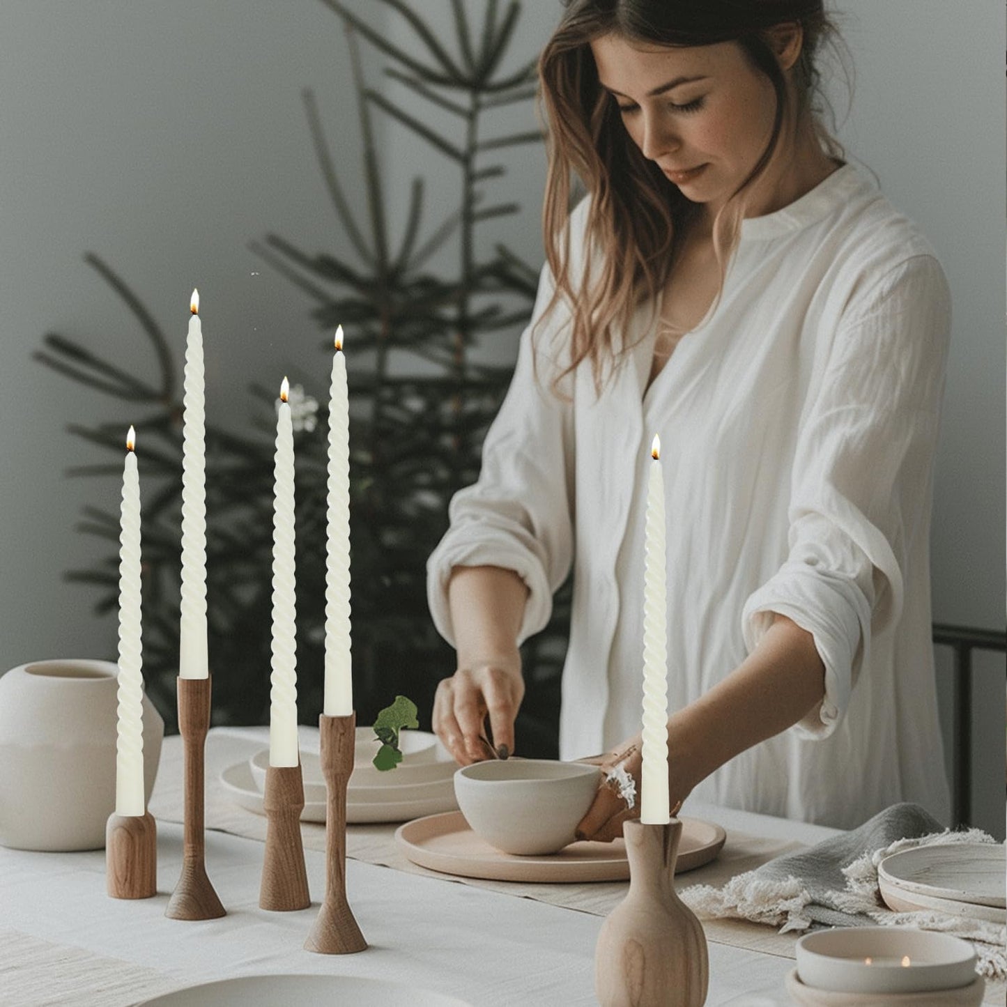 Ivory Taper Candles Stick Spiral Twisted Candles-Set of 12 for Decoration Weddings Party Church-Unscented Dripless Candles,10inch(F-Ivory)