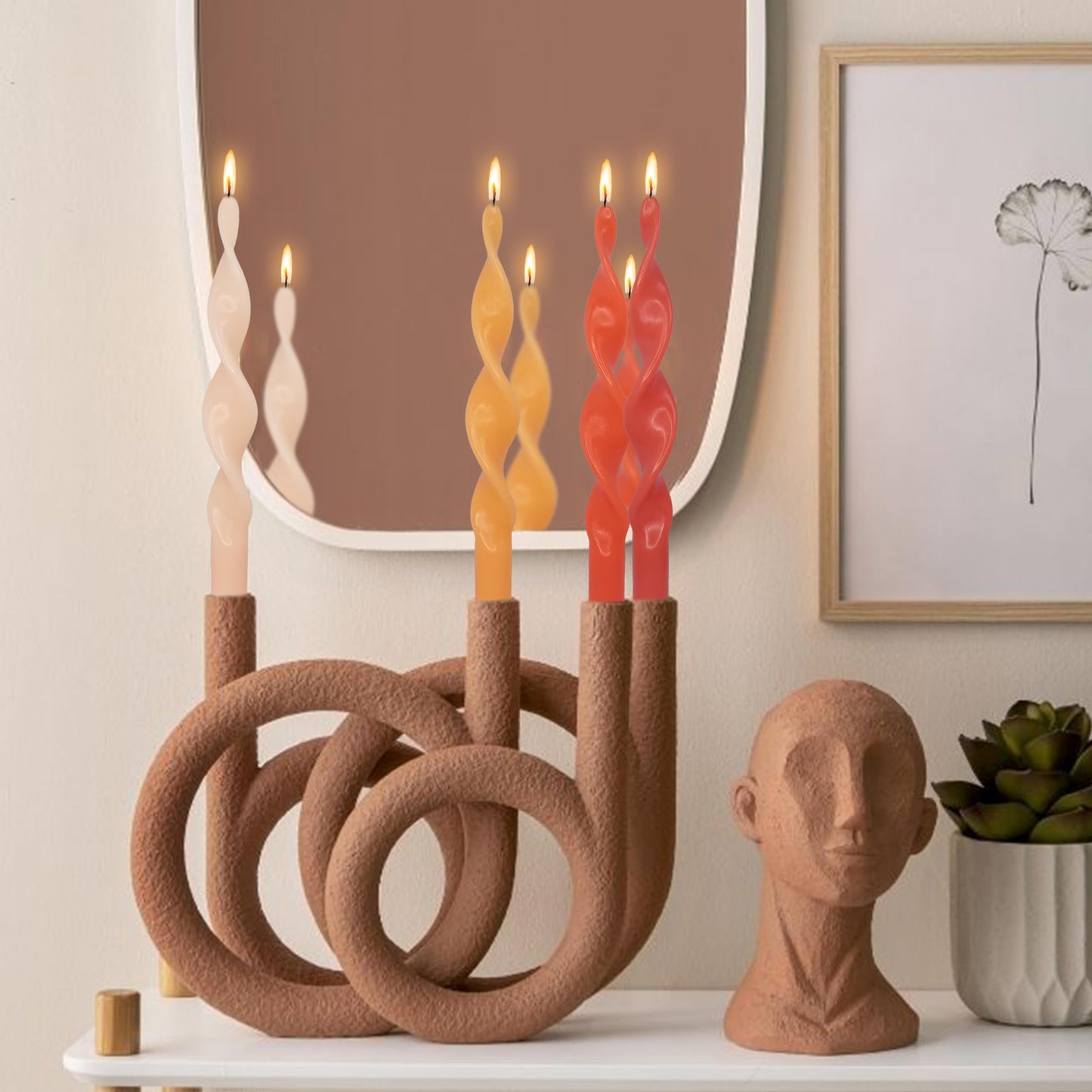 Smokeless Gradient Orange Spiral Taper Candle Unscented Taper Candlesticks Handmade 10 inch Long Twisted Candles for Wedding Home Decor Women Gifts