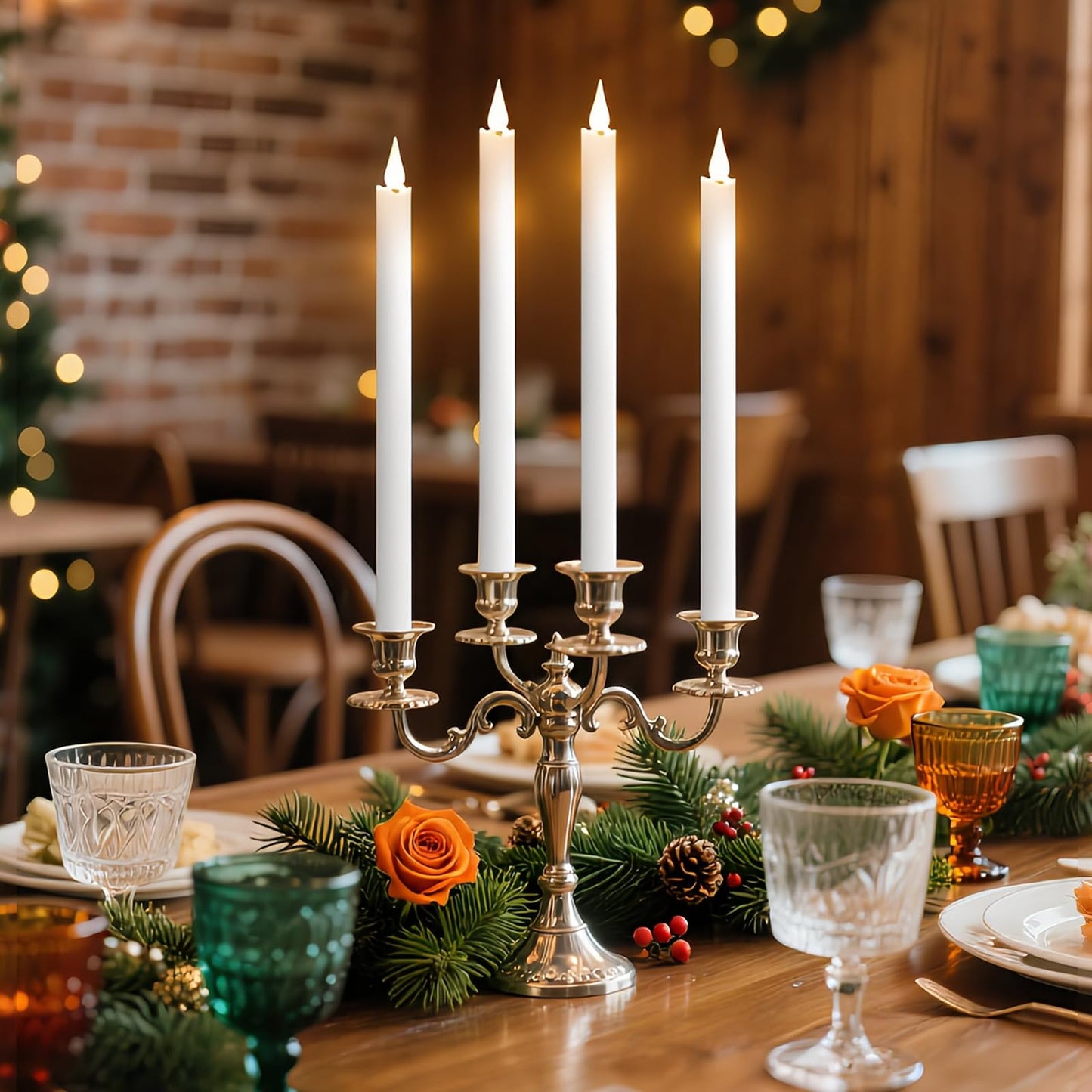 yunsheng 11 Inches Flameless Taper Candles Flickering with Remote & Timer, Set of 6 Battery Operated LED Window Candles, White Plastic LED Candlestick with 3D Wick for Christmas Wedding Home Decor