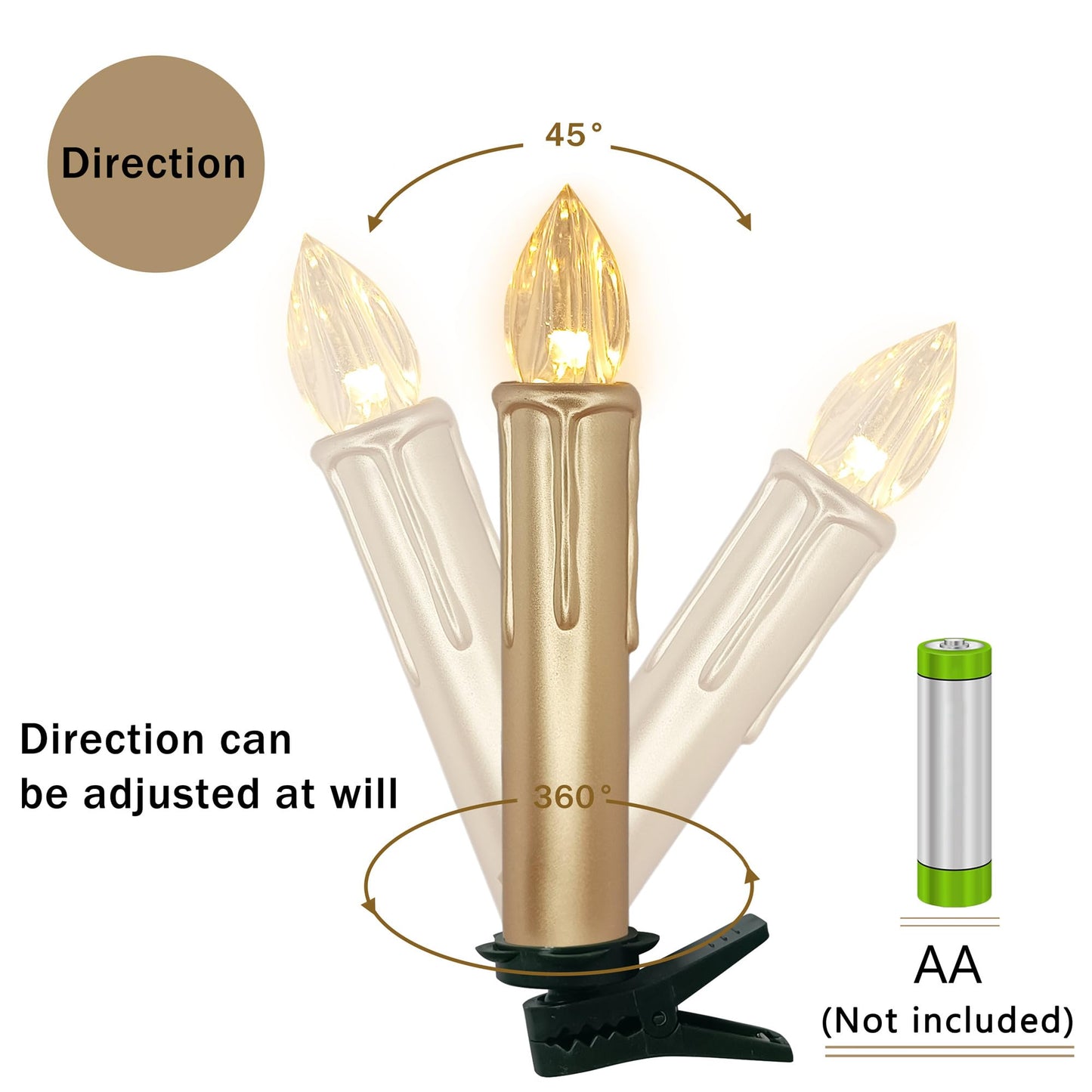 Gedengni Flameless LED Taper Candles with Clips, 4” Battery Operated Window Candles with Remote Timer Mini LED Chandelier Candlesticks for Home Decor Wedding Church Party & Tree Lighting,10 Pack,Gold