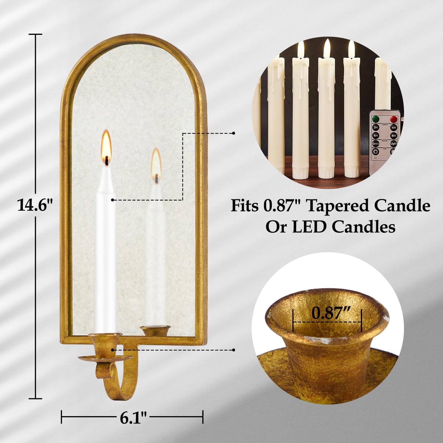 NIKKY HOME Antique Gold Wall Taper Candle Sconces Set of 2
