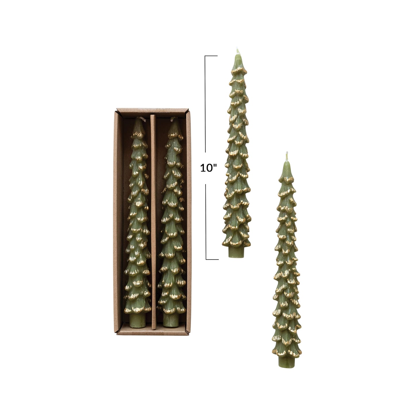Creative Co-Op Golden-Tipped Elegance Tree Shaped Taper Candles, Evergreen, Set of 2