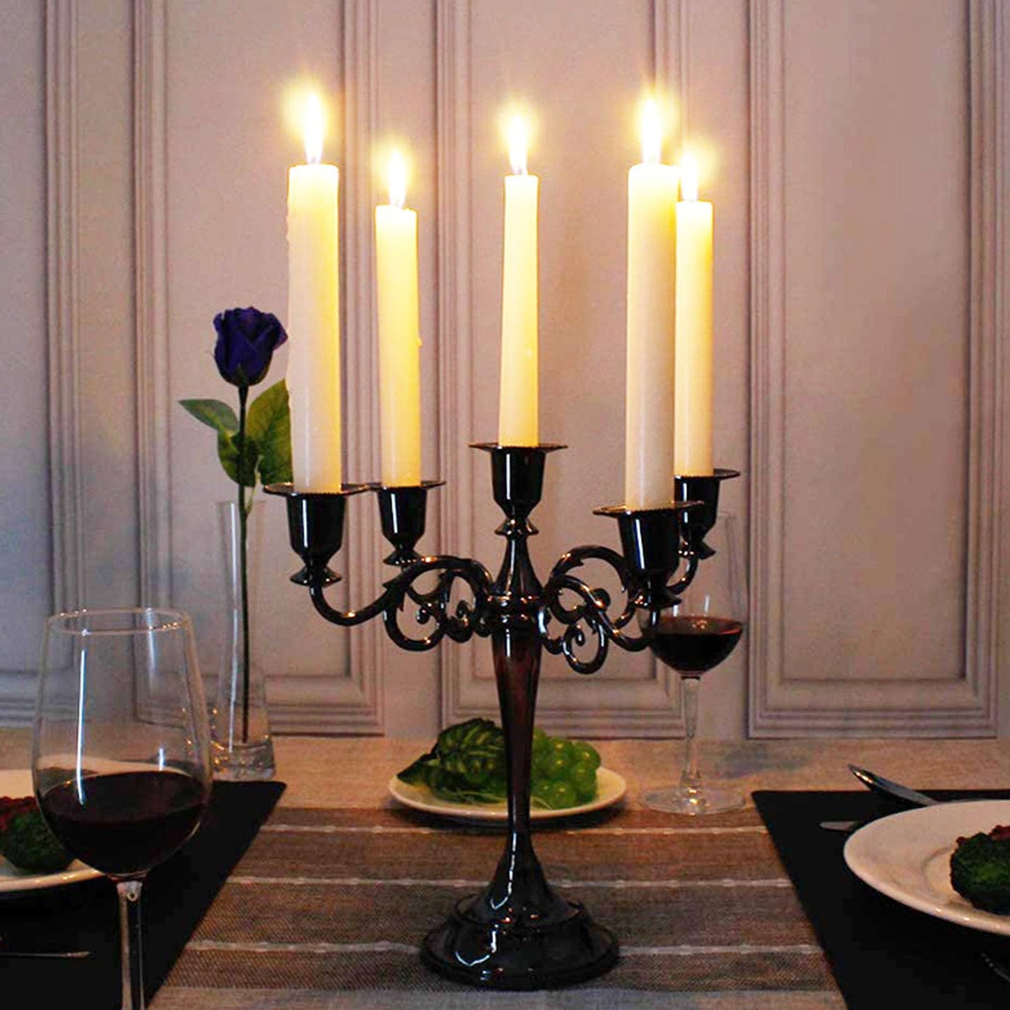 Pilipane 5 Arm Candlestick Holder Iron Retro Decorative Candle Holder Centerpiece for Home Church (Bronze)