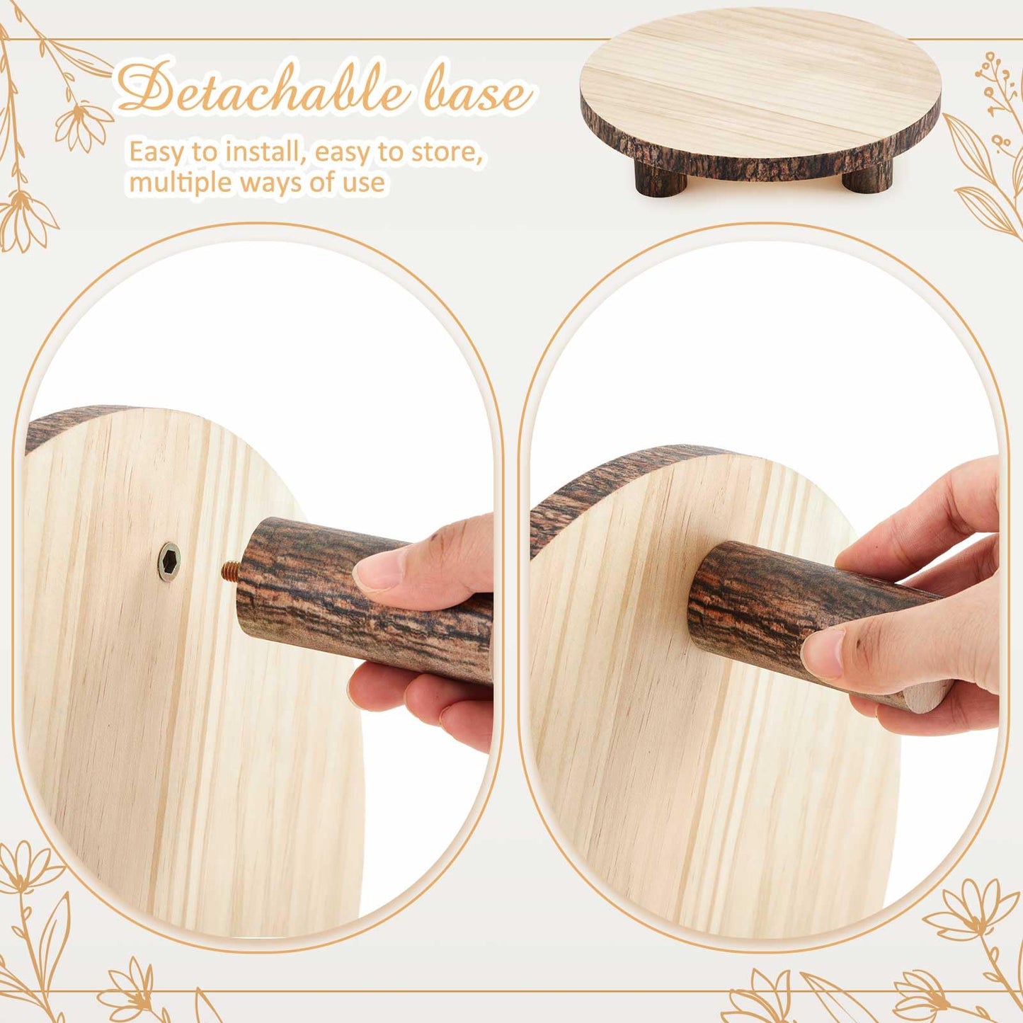 Roowest 2 Sets Wood Cake Stand, 9'' and 10'' Rustic Wooden Slice Boards Round Cake Holder for Party Wedding Birthday Event Farmhouse Dining Room Table Decor Centerpieces Home Decorations