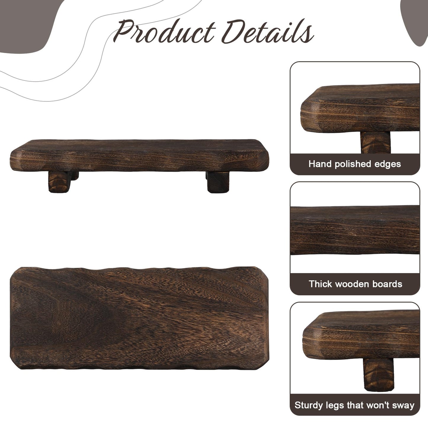 Briwooody 22 x 9 Inch Large Decorative Found Wood Board Farmhouse Wood Riser Pedestal Stand for Kitchen Bathroom Counter, Rustic Wooden Board for Plant, Jewelry, Vanity, Candle