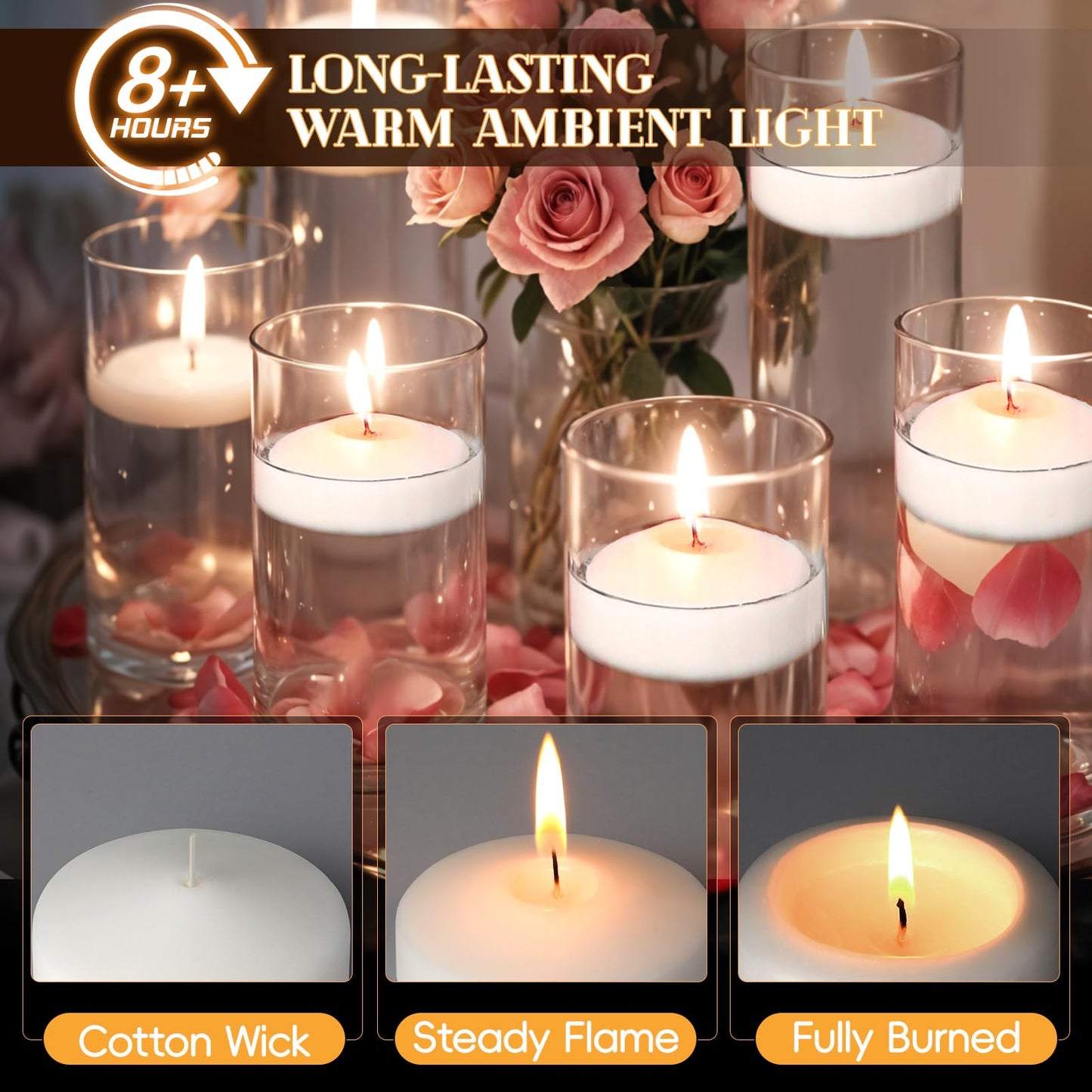 Soy Tealight Candles 120 Pack, 6 Hours Long Burning,3 inch White Floating Candle, 60 Pack